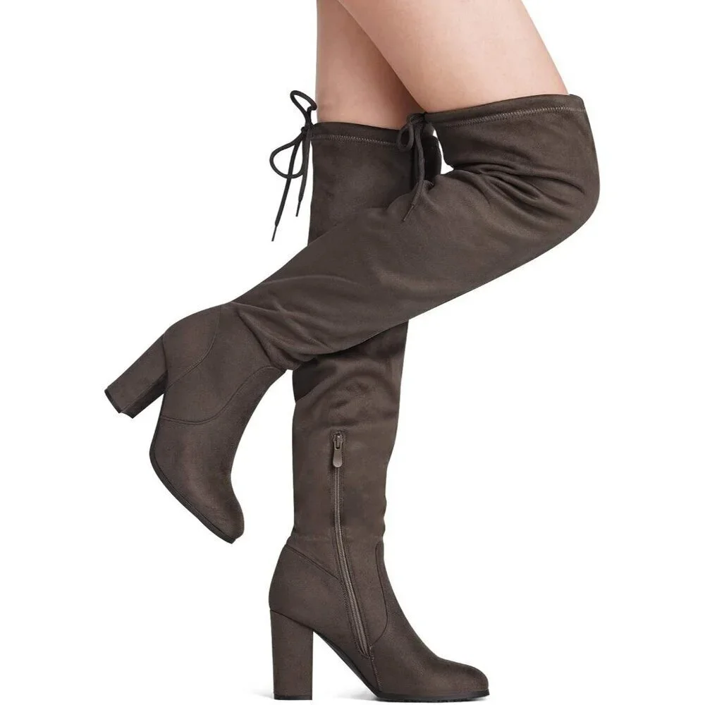 Women's Shoo-khaki Thigh High Over The Knee Rounded Toe Fashion Long Boots